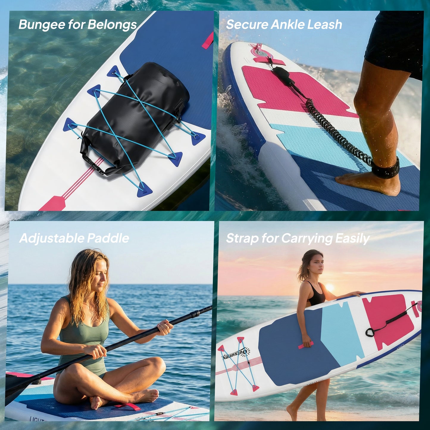 Inflatable Stand Up Paddle  Extra-Wide SUP with Non-Slip EVA Deck, Adj Aluminum Paddle