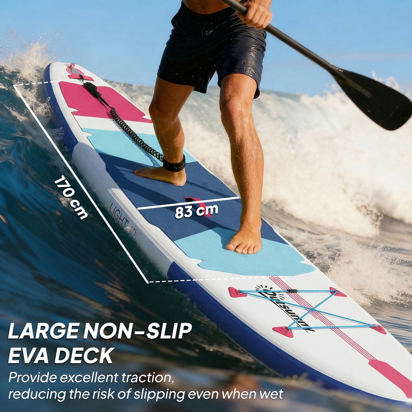 Inflatable Stand Up Paddle  Extra-Wide SUP with Non-Slip EVA Deck, Adj Aluminum Paddle