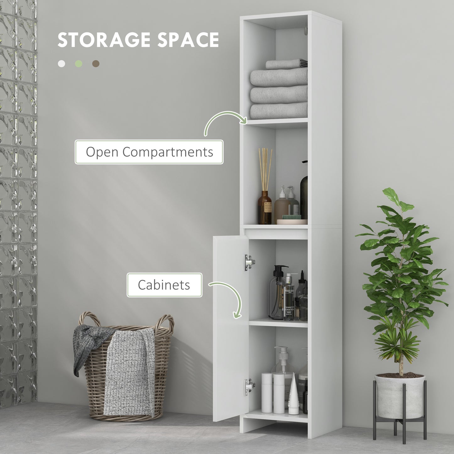 Narrow Bathroom Cabinet, Slim Bathroom Cupboard, White
