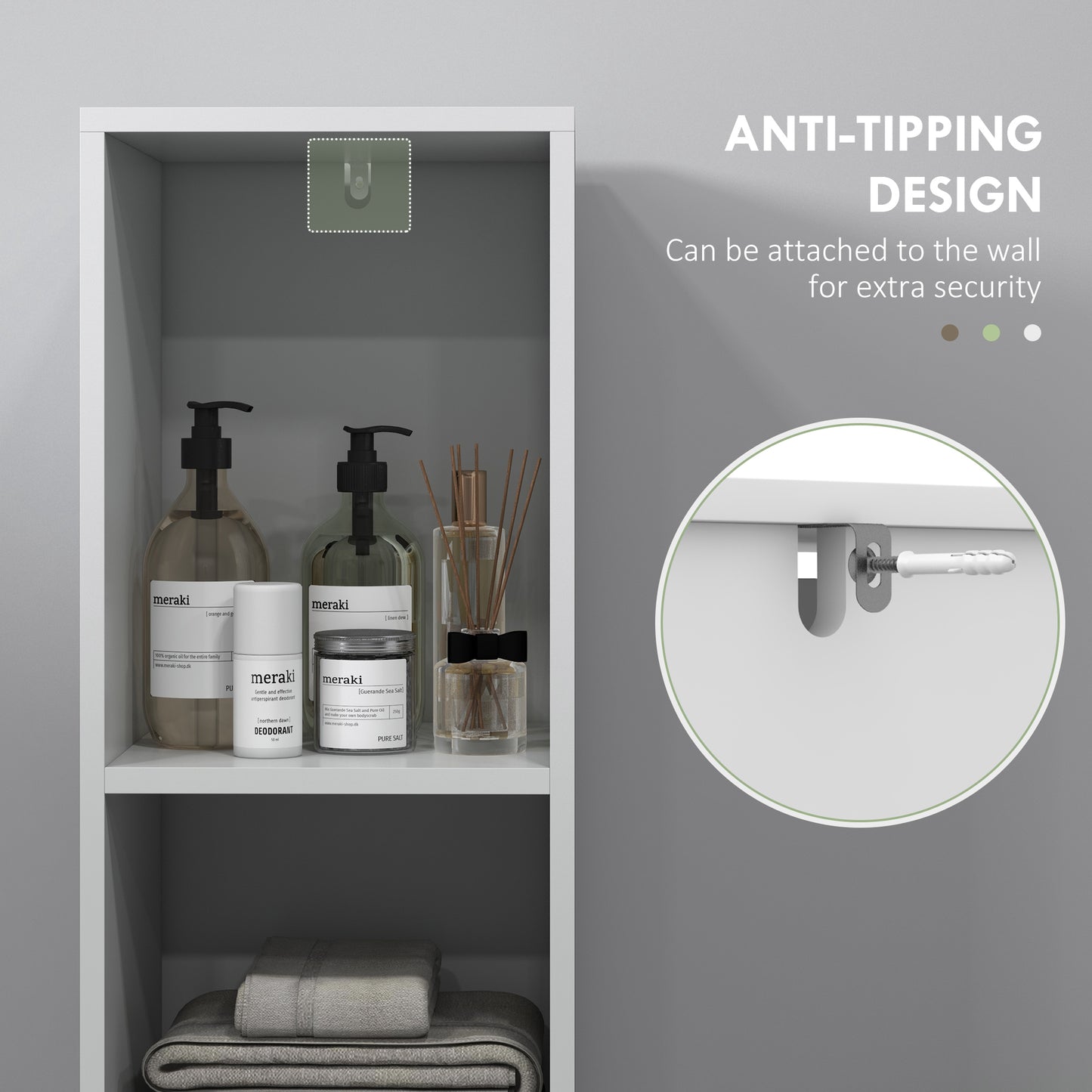 Narrow Bathroom Cabinet, Slim Bathroom Cupboard, White