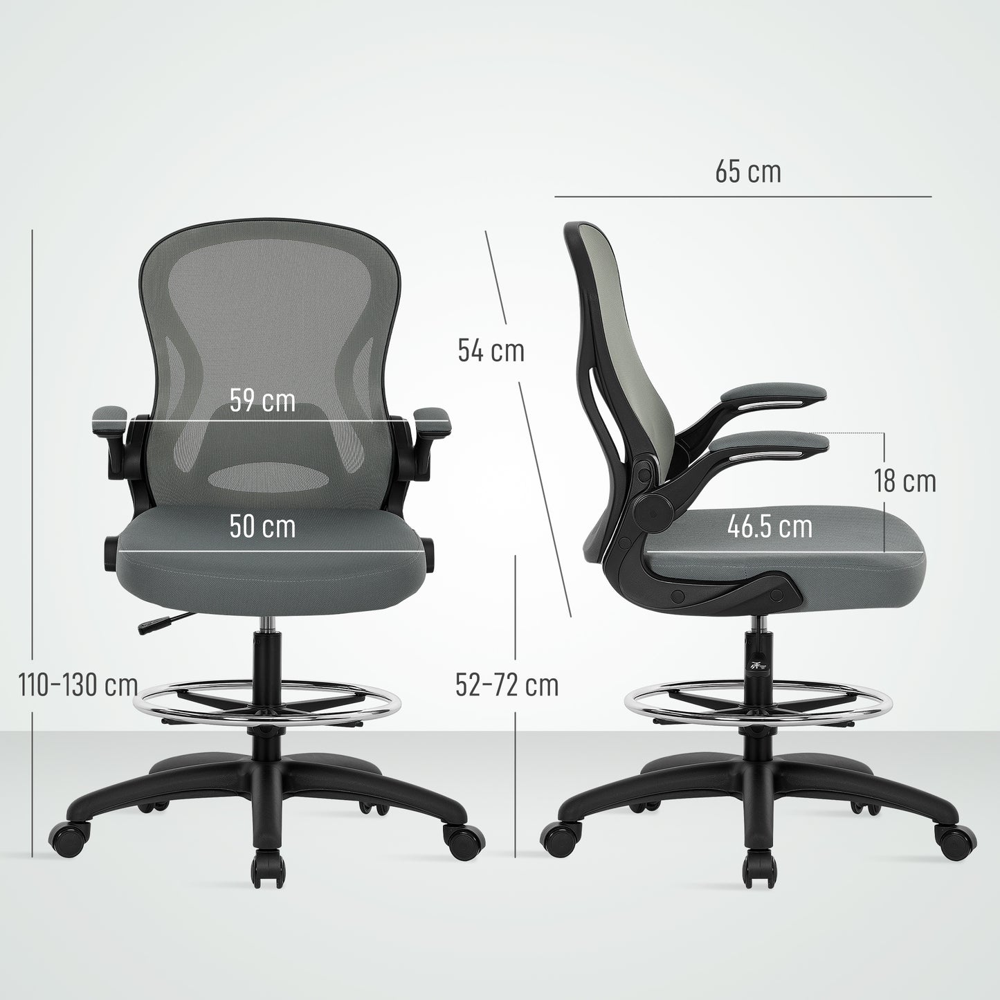 Standing Desk Chair with Adjustable Footrest, Charcoal Grey