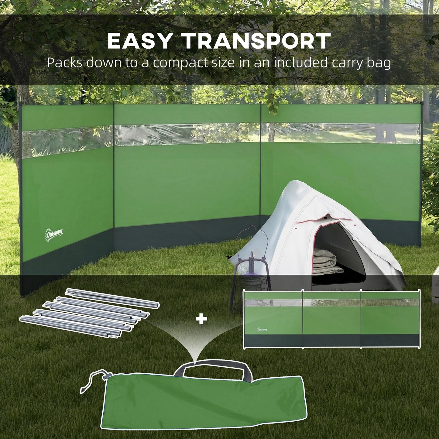 Camping Windbreaks with Clear Windows , 440 x 140cm, Army Green