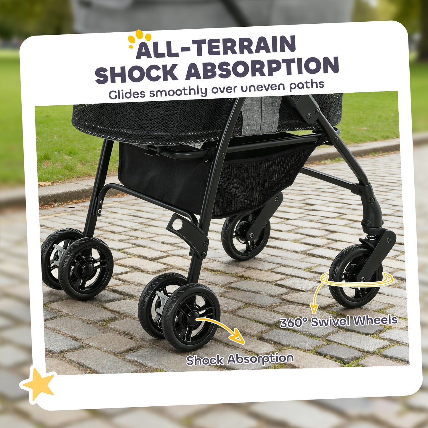 Foldable Pet Stroller, Dog Cat Stroller with Detachable Carrier