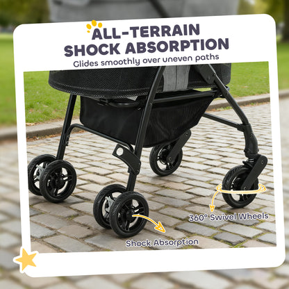 Foldable Pet Stroller, Dog Cat Stroller with Detachable Carrier