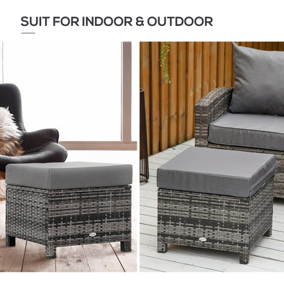 Rattan Footstool Wicker Ottoman w/ Padded Seat for Backyard Garden