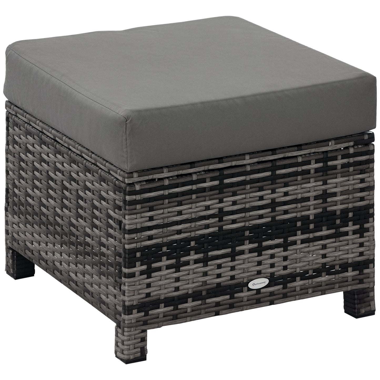 Rattan Footstool Wicker Ottoman w/ Padded Seat for Backyard Garden