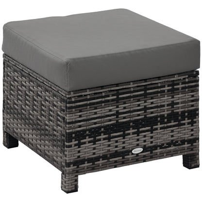 Rattan Footstool Wicker Ottoman w/ Padded Seat for Backyard Garden
