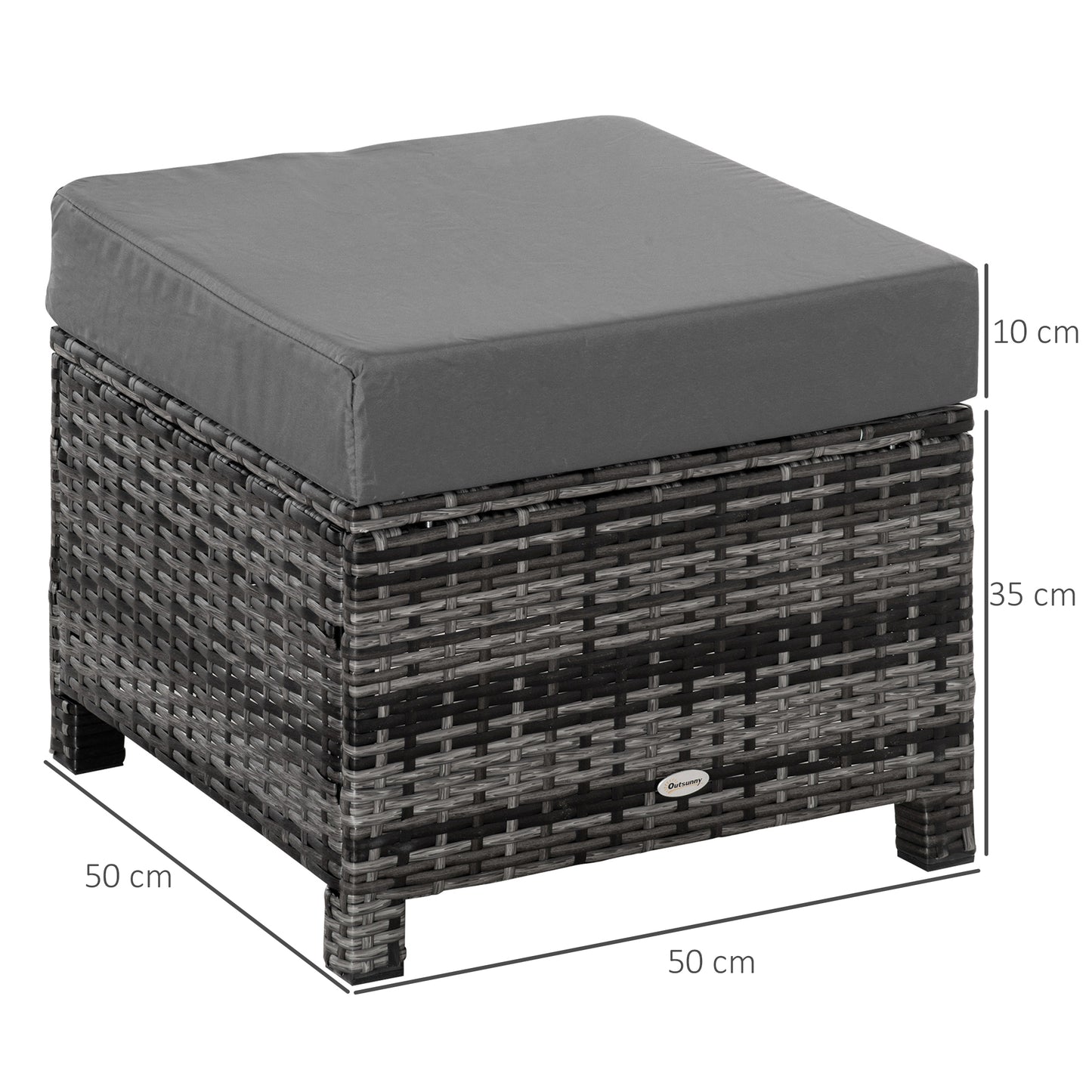 Rattan Footstool Wicker Ottoman w/ Padded Seat for Backyard Garden