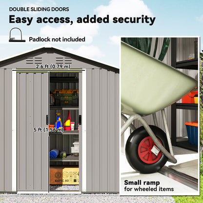 6.5x3.5ft Metal Garden Shed for Garden, Light Grey