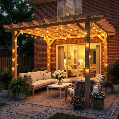 3.6 x 3.6m Graden Pergola Kit, Wooden Grape Trellis, Dark Brown