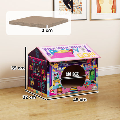Cardboard Cat House with Scratching Board & Catnip, Gaming Style