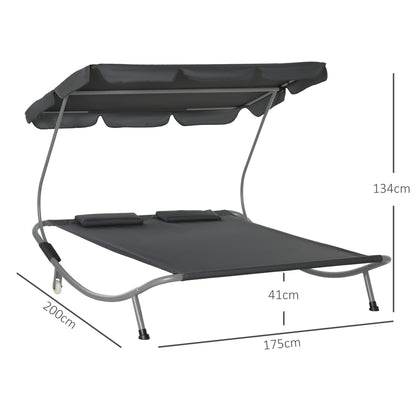 Double Sun Lounger with Adjustable Detachable Canopy, Grey