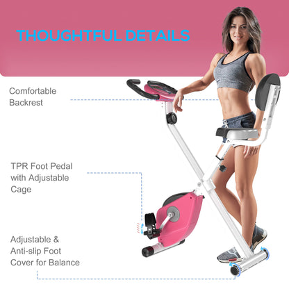 Magnetic Resistance Exercise Bike Foldable LCD Adjustable Seat Pink