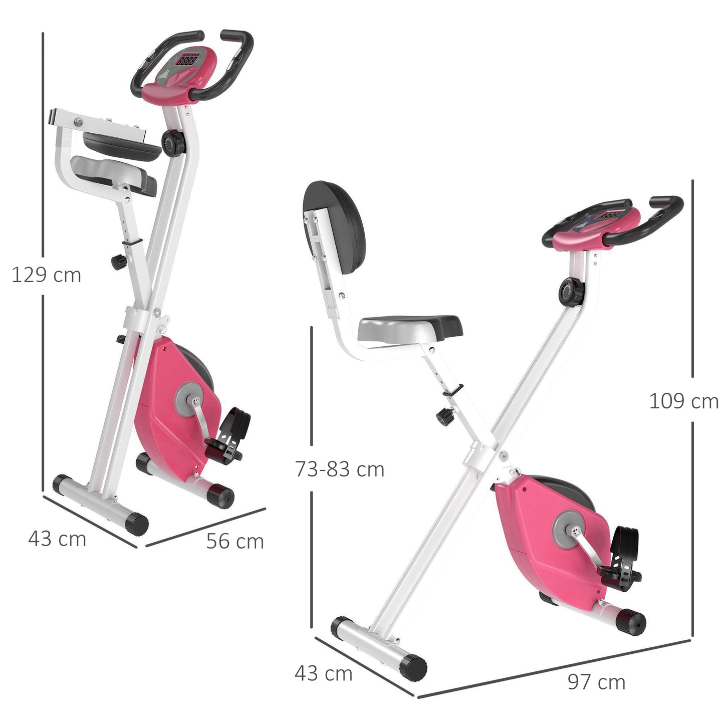 Magnetic Resistance Exercise Bike Foldable LCD Adjustable Seat Pink