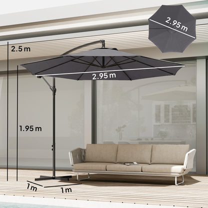 3(m) Garden Banana Parasol Cantilever Umbrella w/ Base, Grey