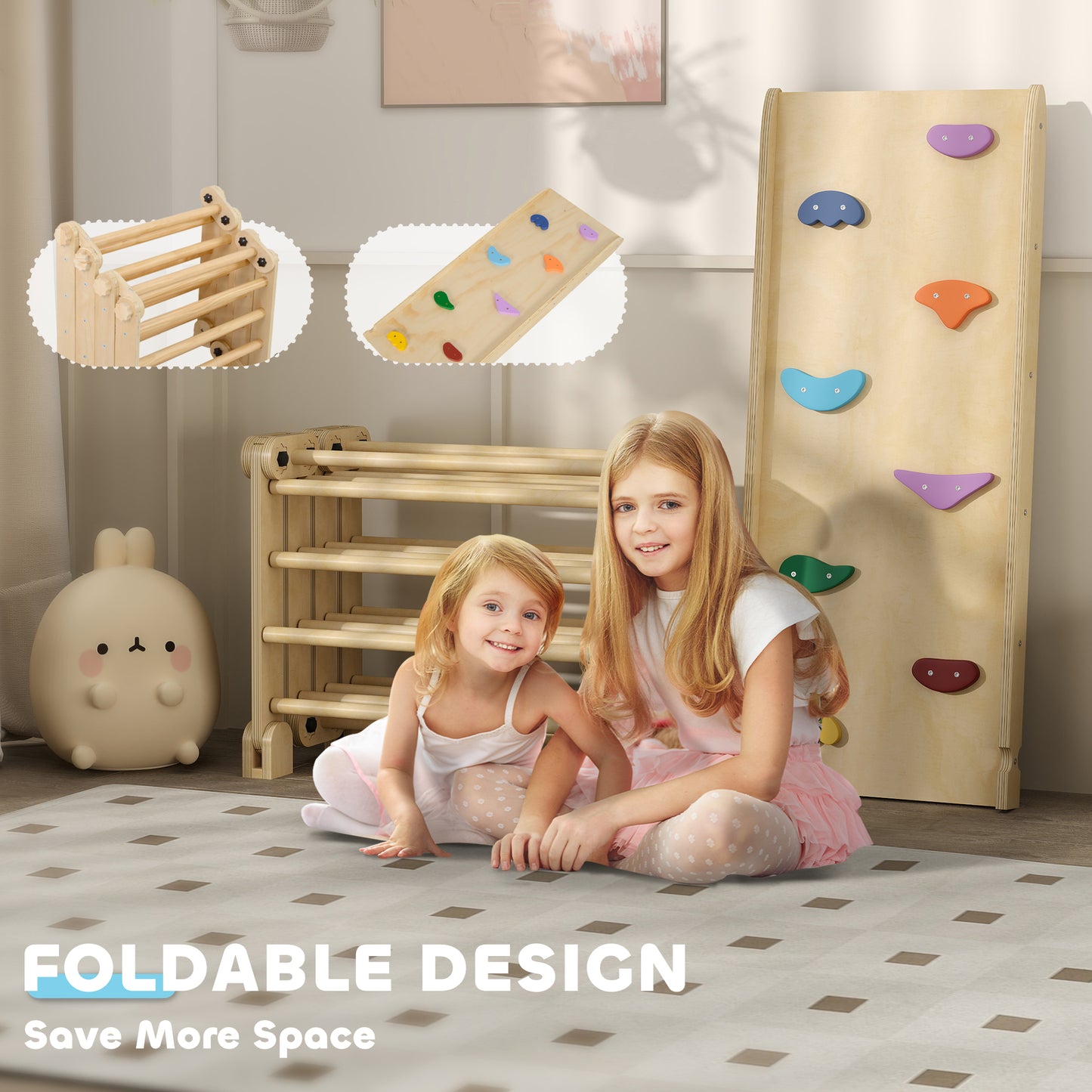 3 in 1 Kids Climbing Set, Foldable Toddler Climbing Toys with Ramp
