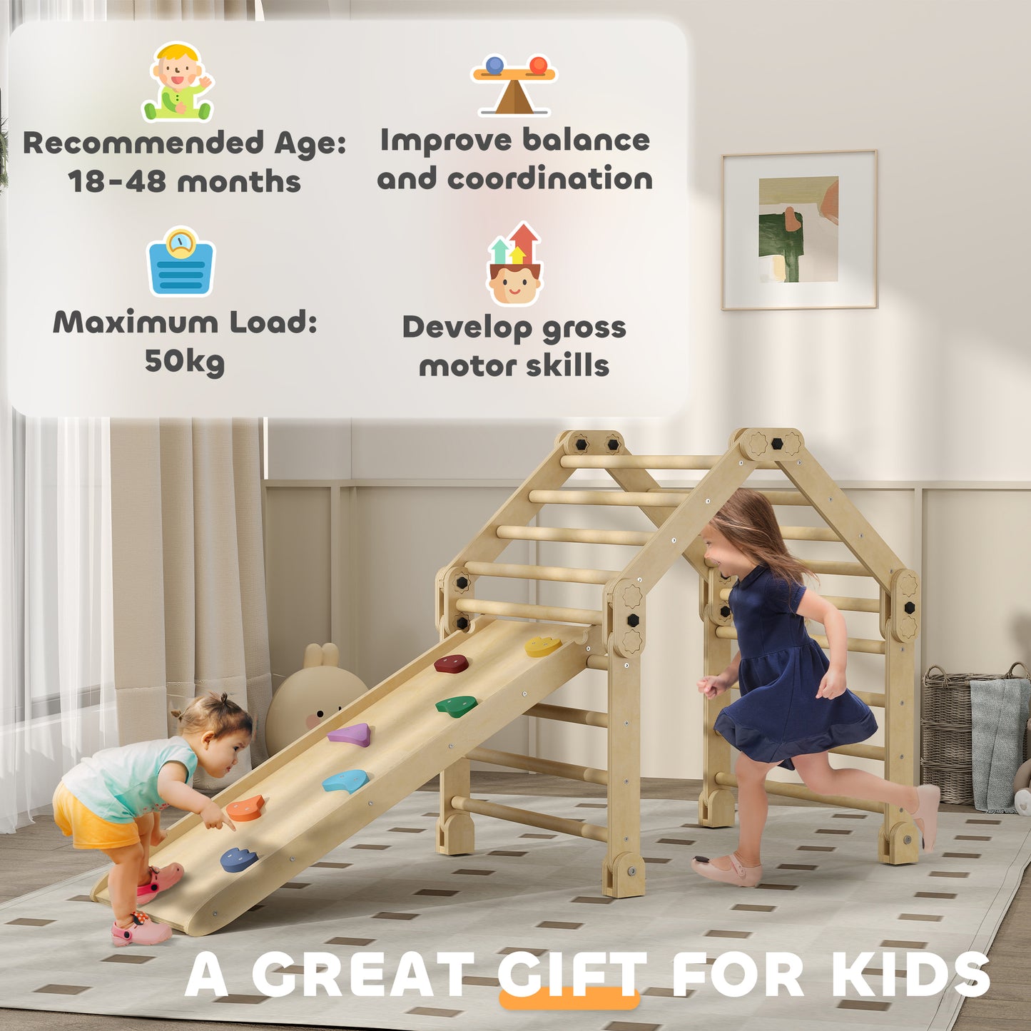3 in 1 Kids Climbing Set, Foldable Toddler Climbing Toys with Ramp