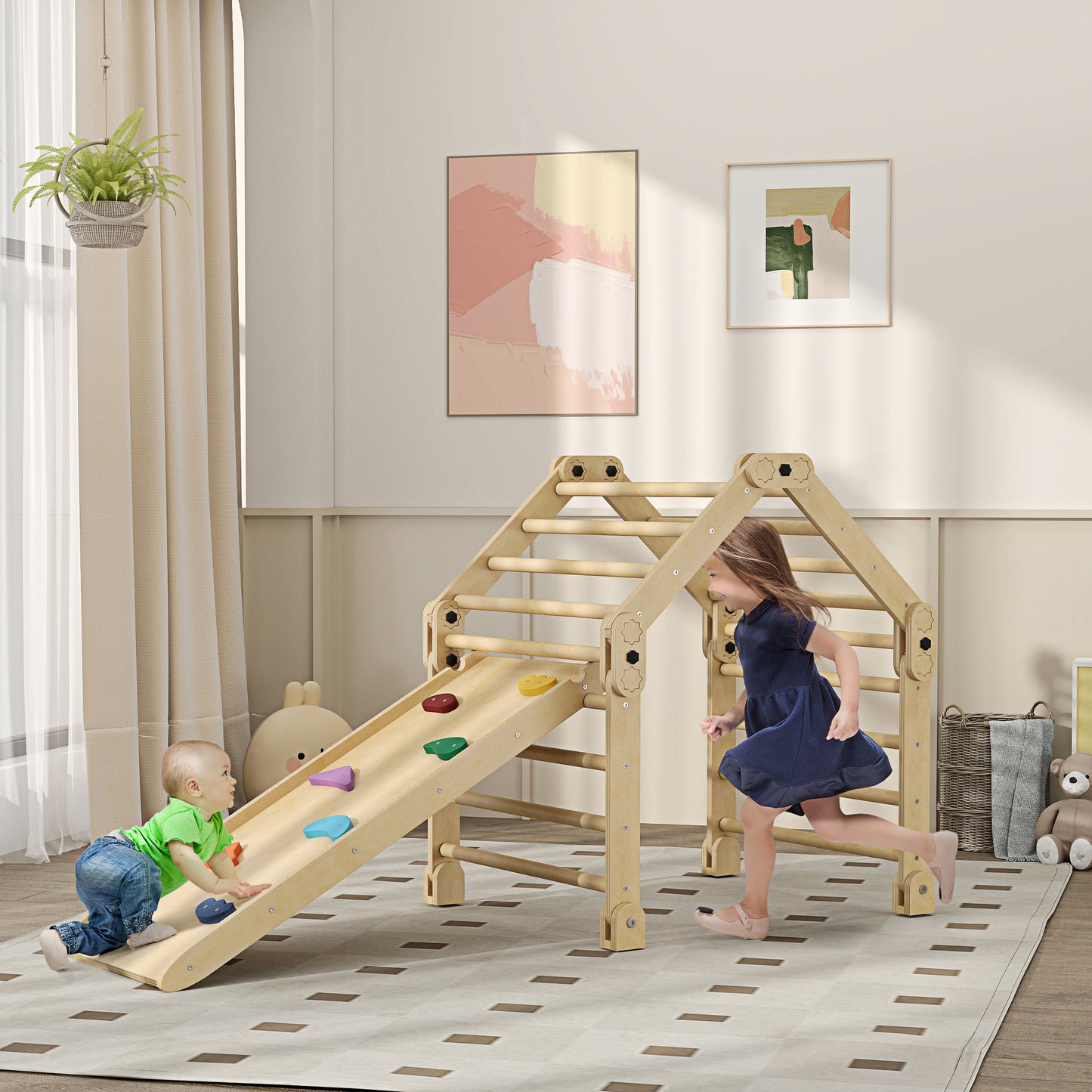3 in 1 Kids Climbing Set, Foldable Toddler Climbing Toys with Ramp
