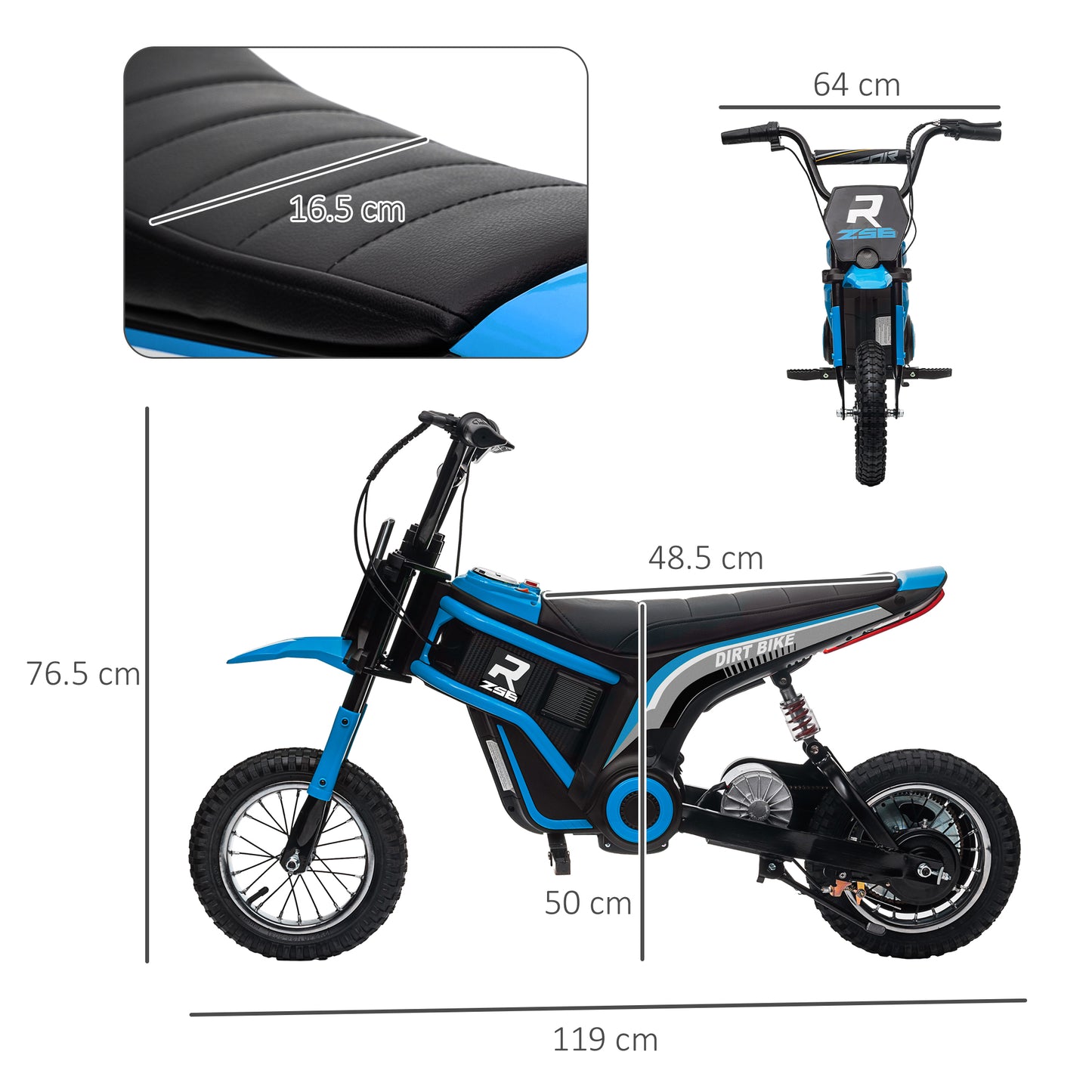 24V Kids Electric Motorbike with Twist Grip Throttle, Music, Horn - Blue