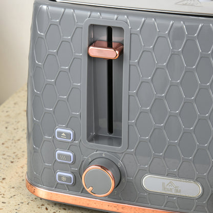 1.7L 3000W Fast Boil Kettle & 4 Slice Toaster Set, Kettle and Toaster Set with 7 Browning Controls, Crumb Tray, Grey