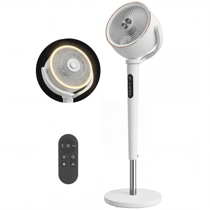 20dB Silent Standing Fan, 70°+90° Auto Oscillating Fan with 12 Speeds, LED Light, Air Circulator, Remote Control, 12H Timer, for Bedroom, 46 Inch, White