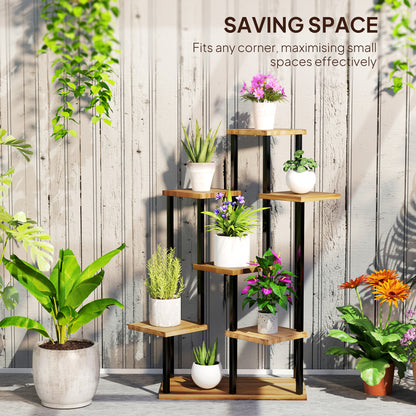 7 Tier Plant Stand, Tall Steel Wood Plant Shelf, Carbonised Finish