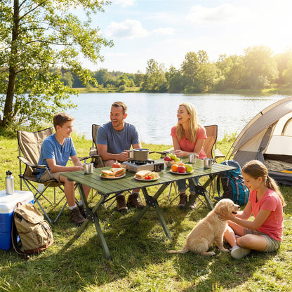 4ft Folding Camping Table, Picnic Table with Roll Up Top, Green