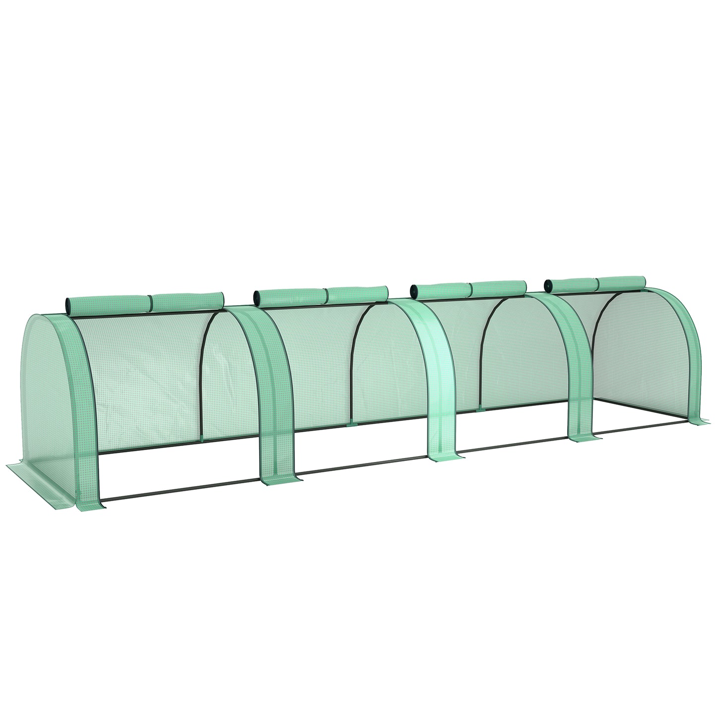 Tunnel Greenhouse Steel Frame for Garden w/ Zipper Doors, Green
