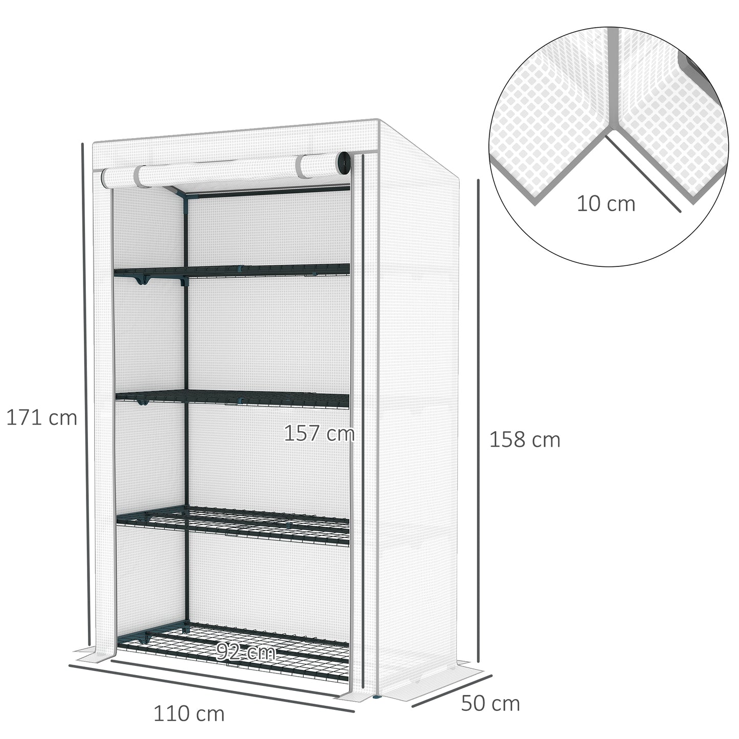 4 Tier Lean-to Mini Greenhouse with Reinforced PE Cover, Grey