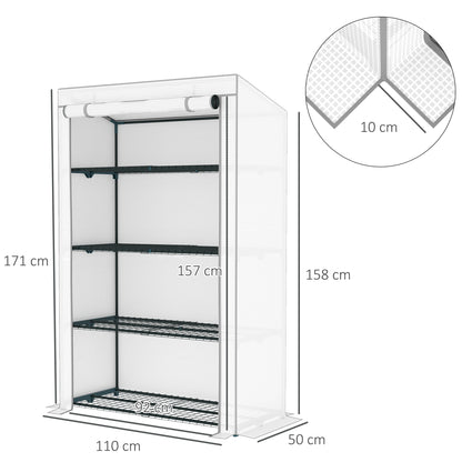 4 Tier Lean-to Mini Greenhouse with Reinforced PE Cover, Grey