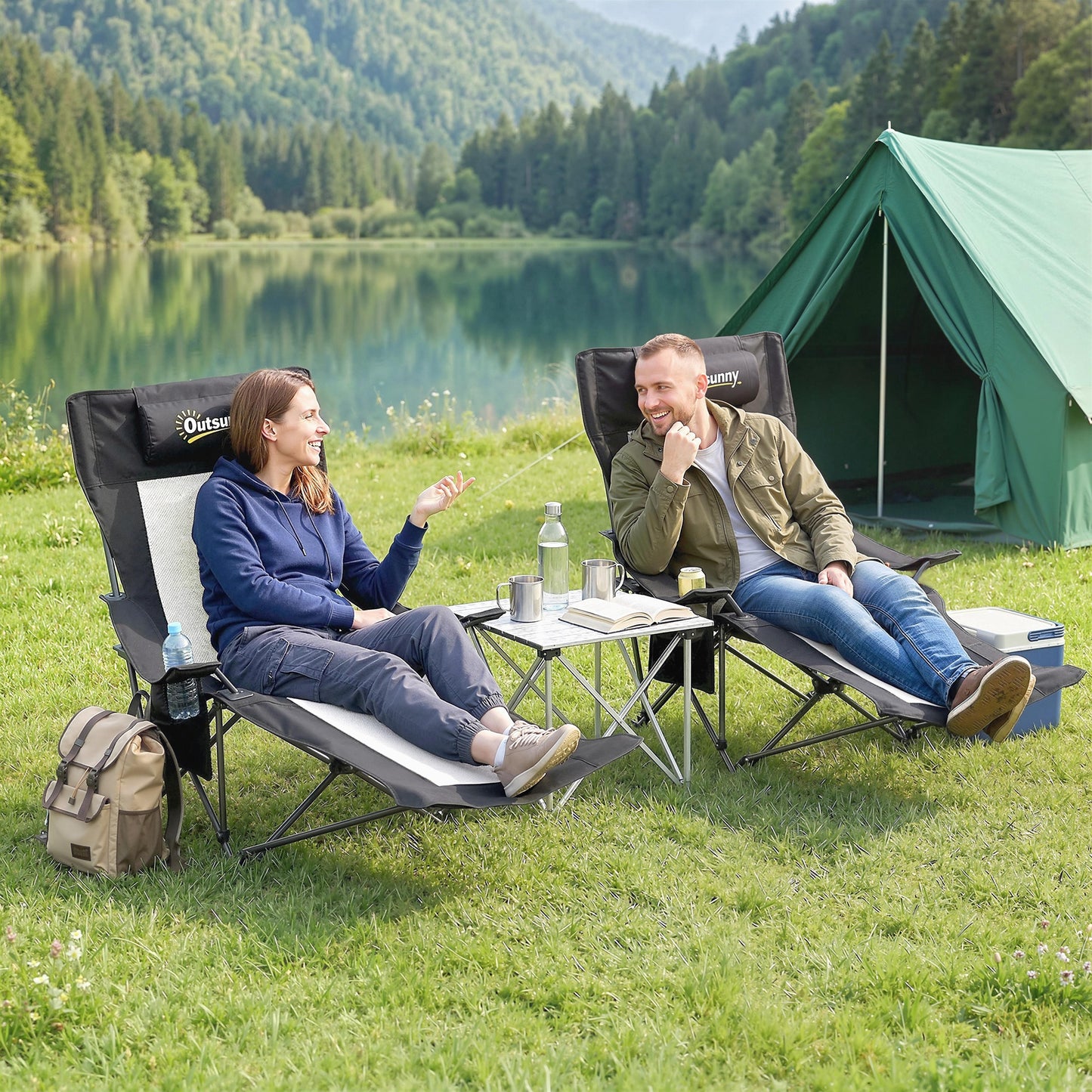Camping Chair Reclining Folding Portable Black