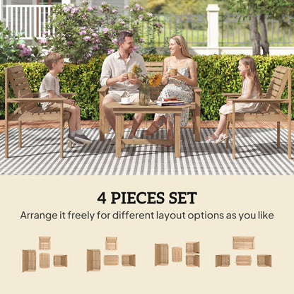 4 Seater Garden Furniture Sofa Set with Curved Seat, Natural Wood