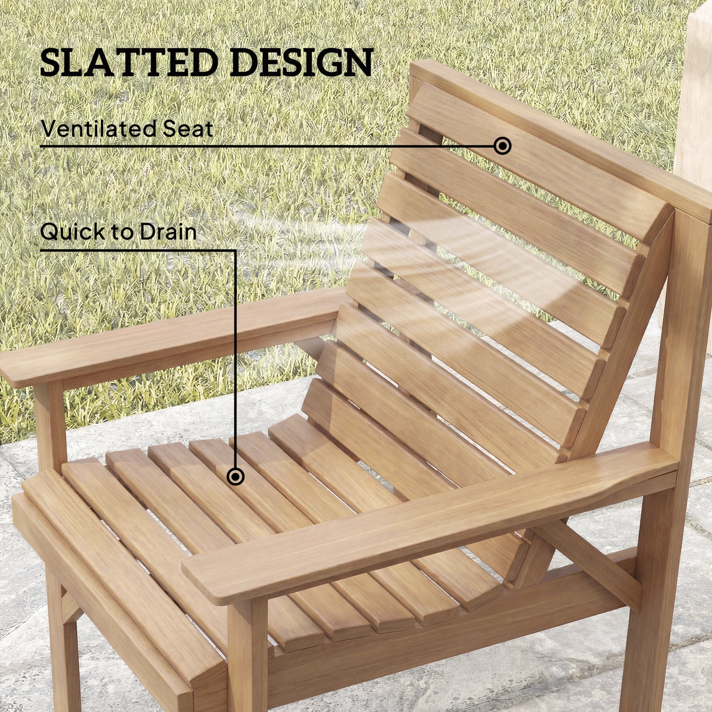 4 Seater Garden Furniture Sofa Set with Curved Seat, Natural Wood