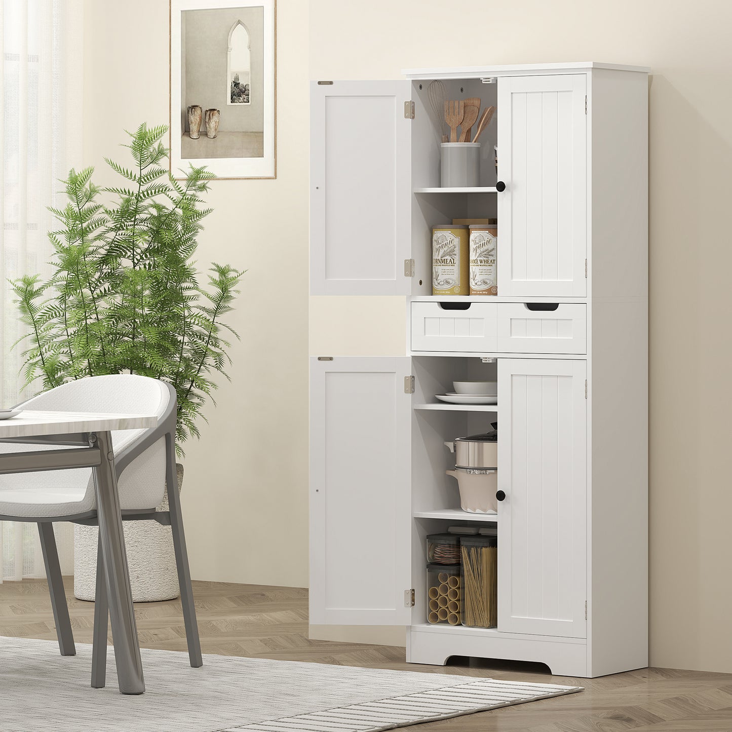 Bathroom Tall Cabinet with Drawer, Adjustable Shelf and Doors, White
