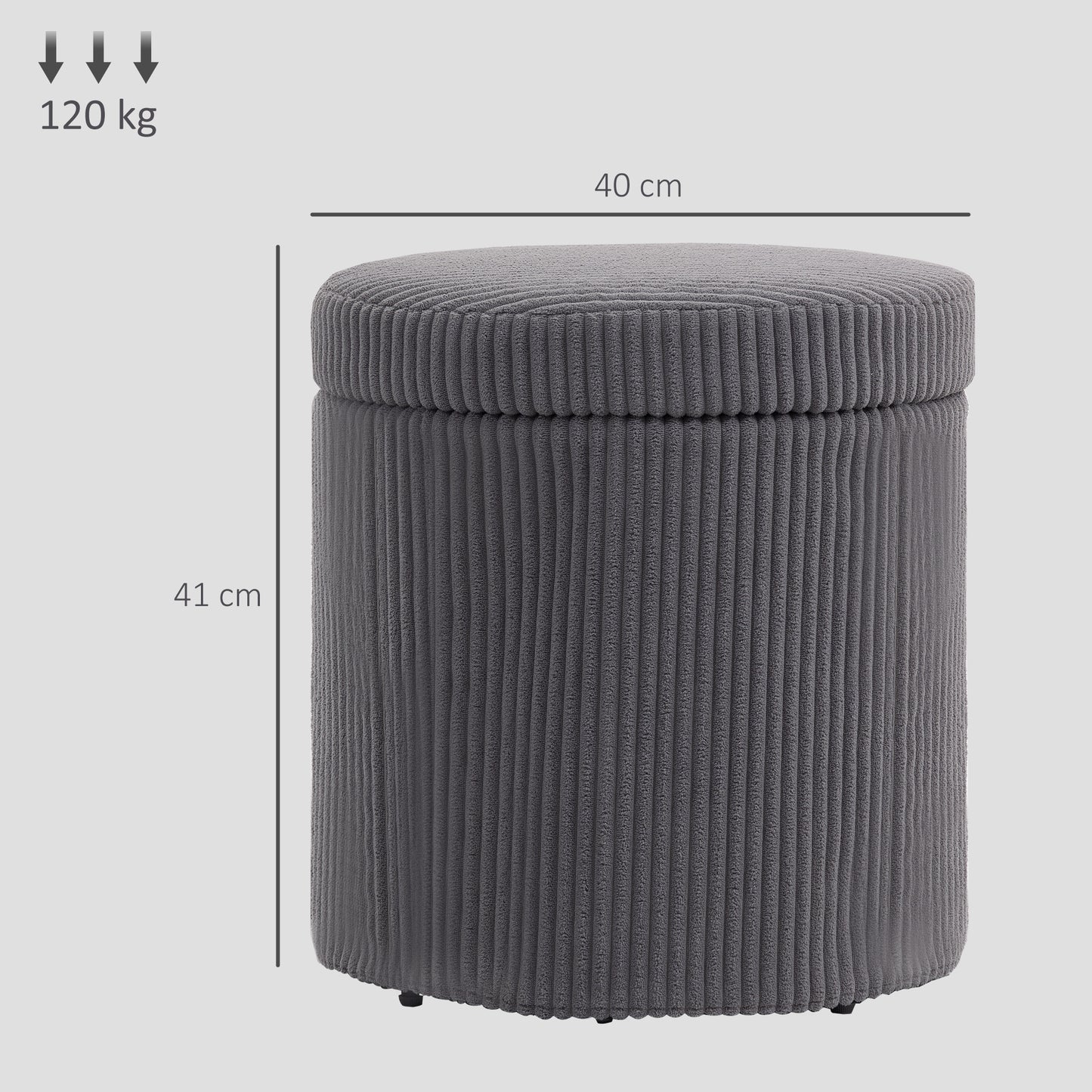 Round Storage Ottoman with Lid, Vanity Stool with Storage, Grey