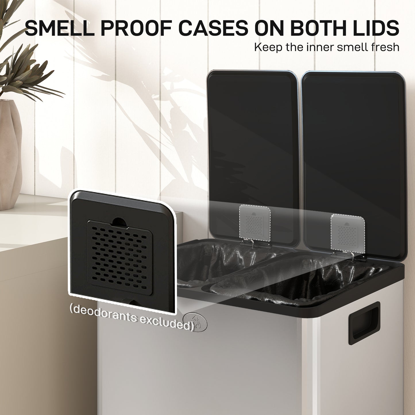 2 x 28L Dual Kitchen Bin Pedal Bin for Recycling and Waste, Silver