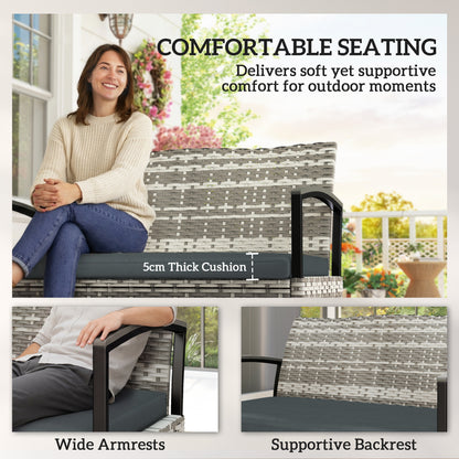 125L Garden Storage Bench, 2 Seater PE Rattan Outdoor Bench - Mixed grey