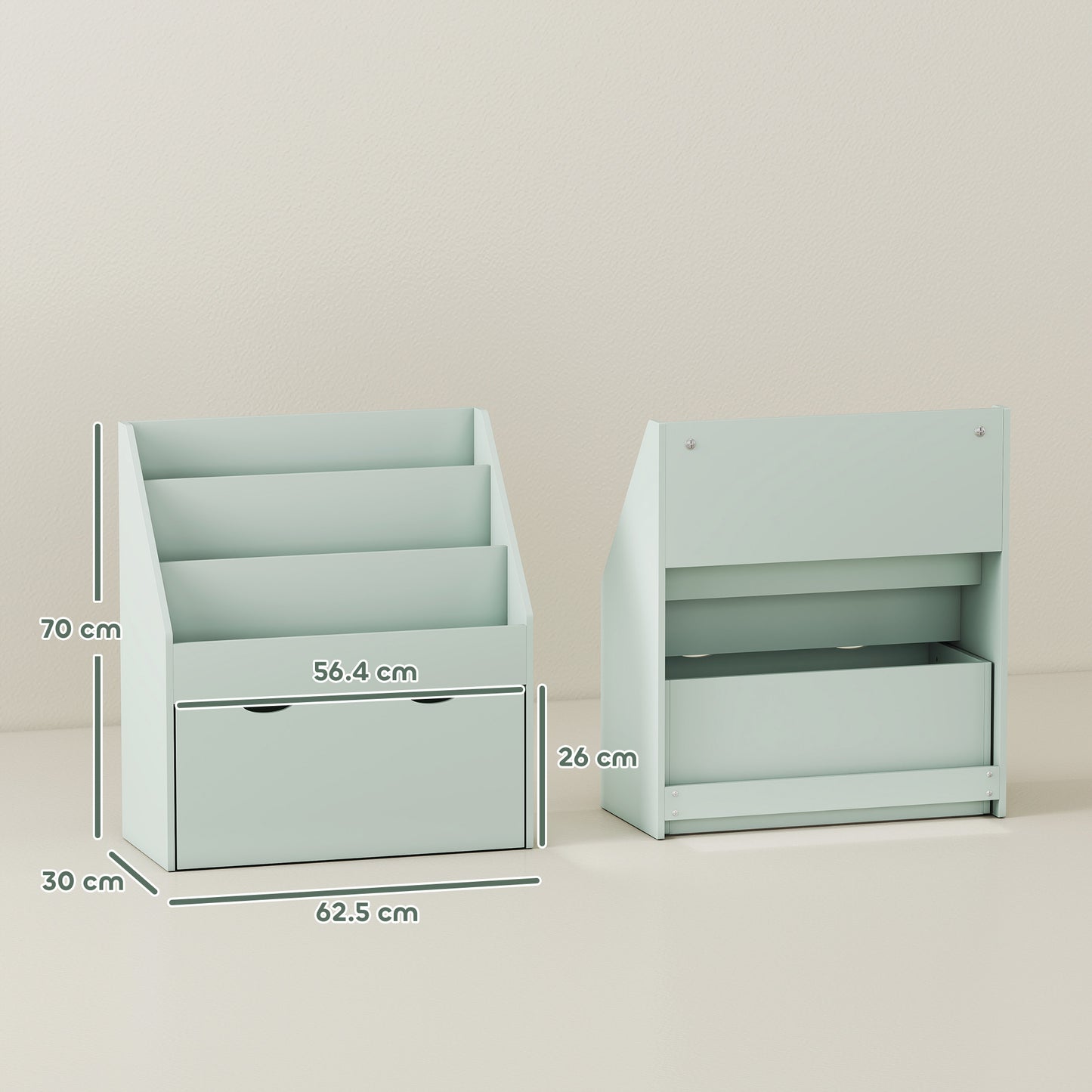Kids Bookcase w/ 3 Tier Shelves, Drawer, for Bedroom, Nursery, Green