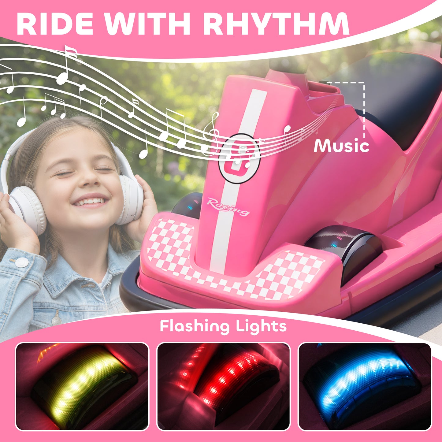 Electric Kids Bumper Car with 360 Degree Rotation Spin, Pink