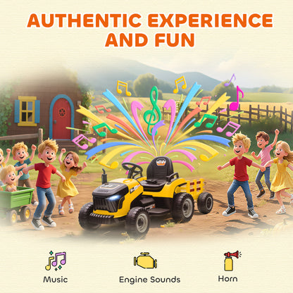 Ride on Tractor and Trailer, 12V Electric Ride on Tractor, Yellow