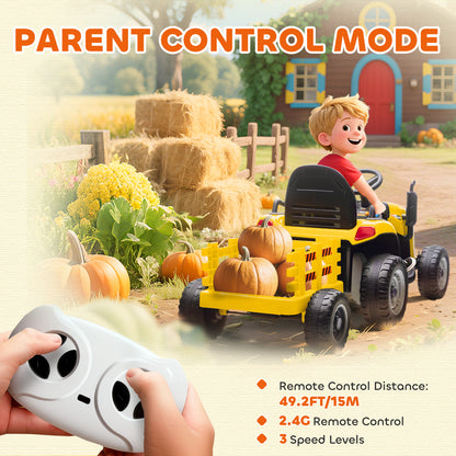Ride on Tractor and Trailer, 12V Electric Ride on Tractor, Yellow