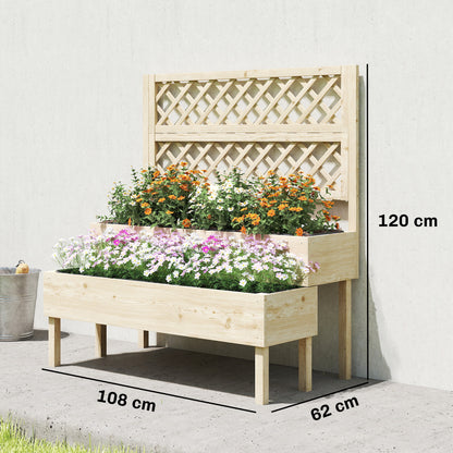 2-Tier Raised Garden Bed with Trellis for Climbing Plants