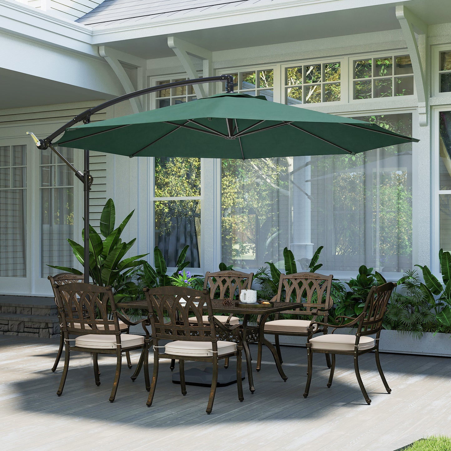 3(m) Garden Banana Parasol Cantilever Umbrella w/ Base, Dark Green