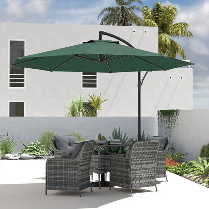 3(m) Garden Banana Parasol Cantilever Umbrella w/ Base, Dark Green