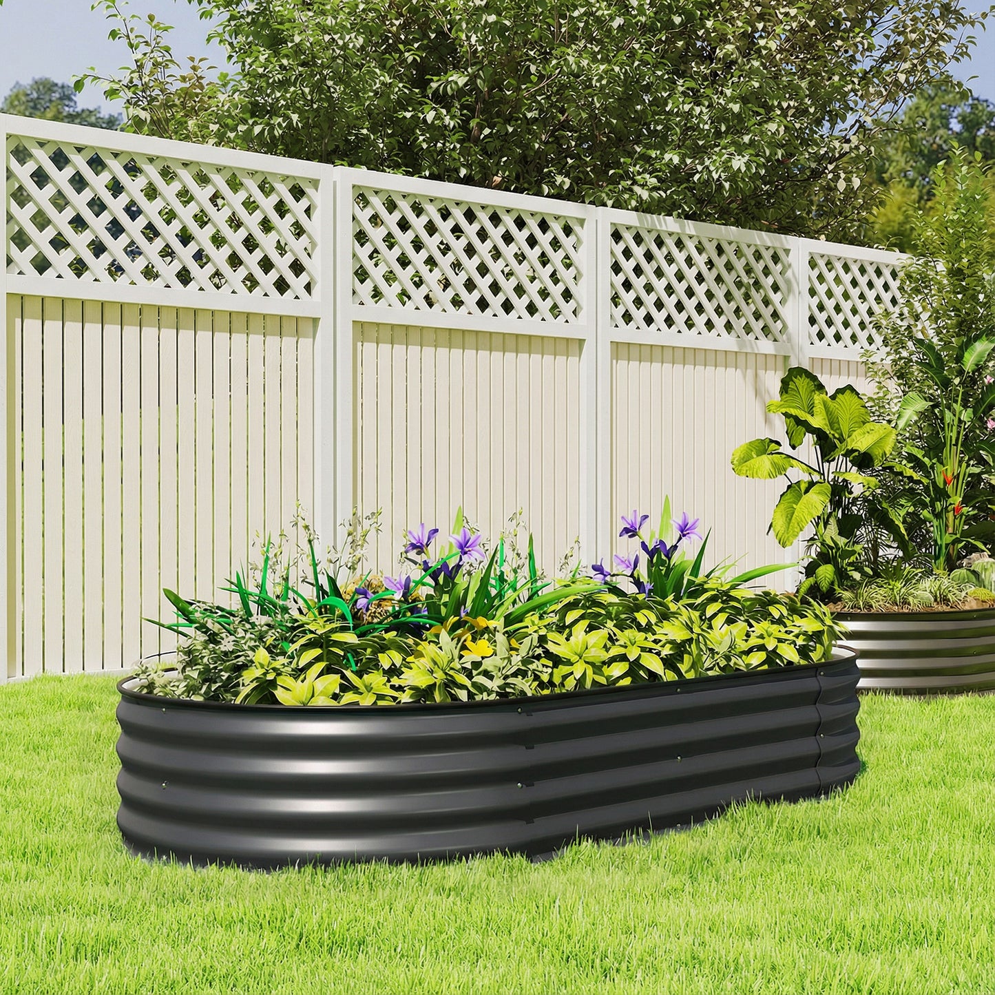 Galvanised Raised Garden Bed Planter Box, Dark Grey