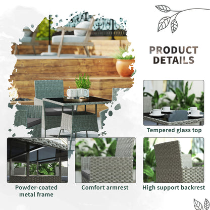 Rattan Outdoor Dining Table and Chairs for 4, Light Grey