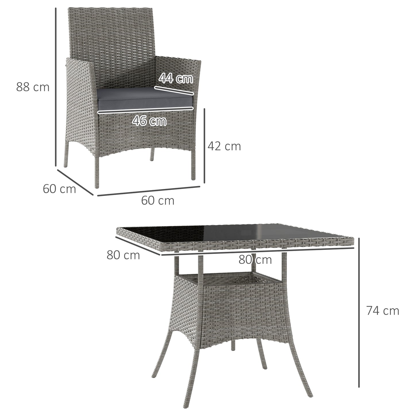 Rattan Outdoor Dining Table and Chairs for 4, Light Grey