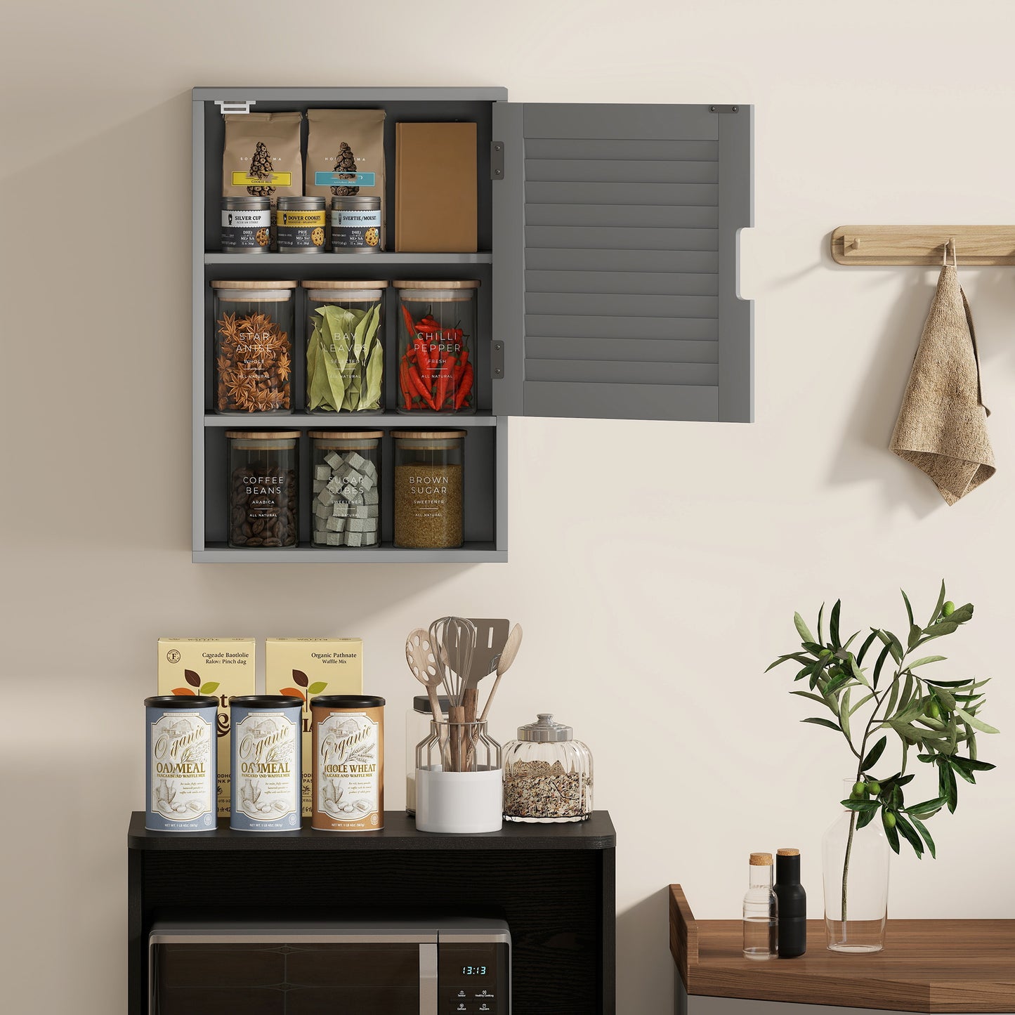 Bathroom Cabinet, Wall Mounted Cabinet with Adjustable Shelves, Grey