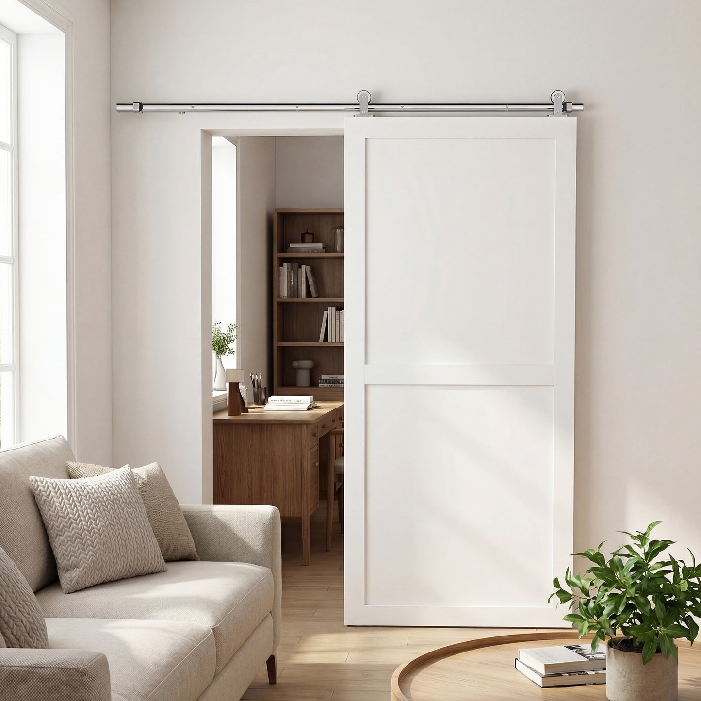 Sliding Door Hardware Kit Smooth Quiet 200cm Sliver Tone