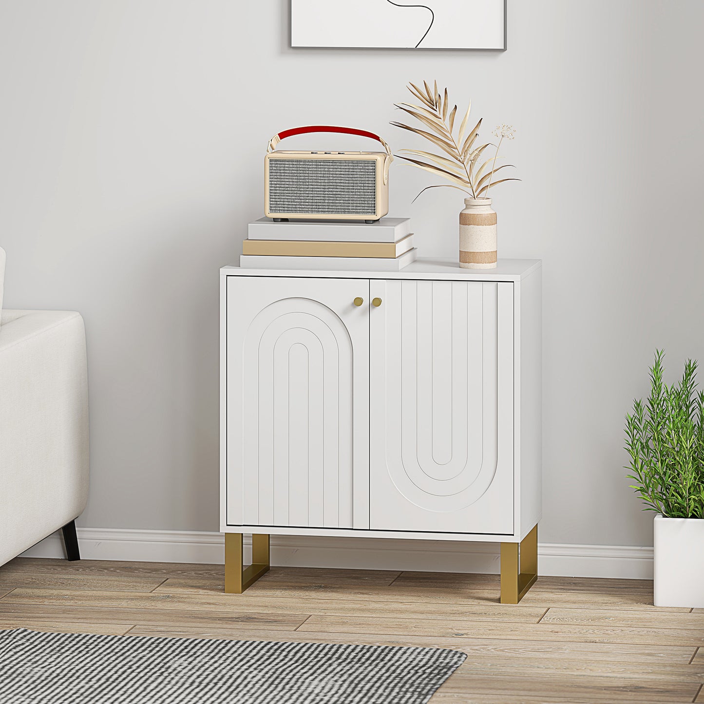 Sideboard with Adjustable Shelves & Doors for Living Room, White